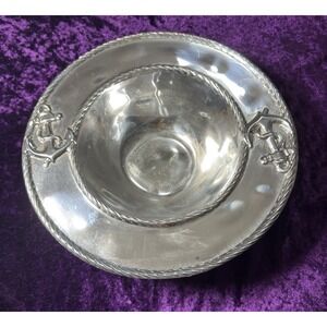 Beatriz Ball Anchor Serving Bowl Polished Aluminum Nautical Rope Edge Yacht Club